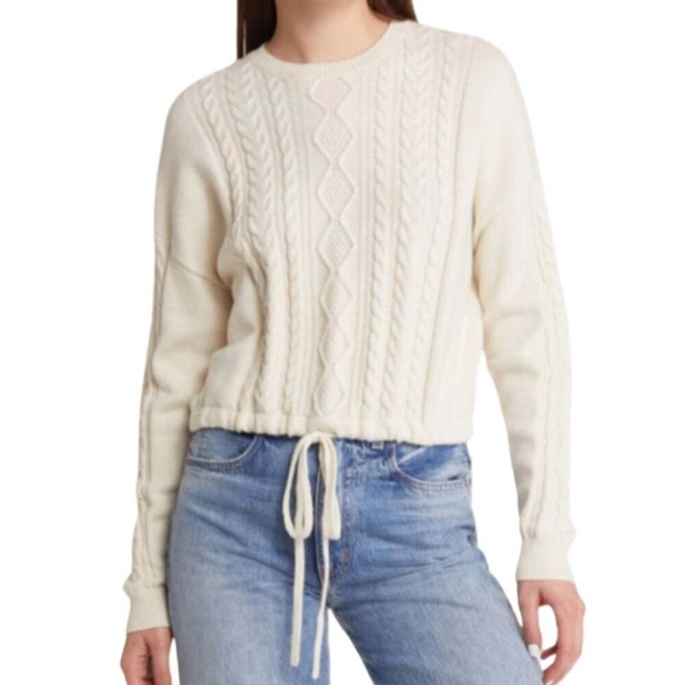 Treasure & Bond Tie Hem Cable Stitch Sweater - Ivory Dove Size L